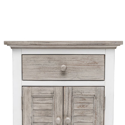 28" White And Gray Solid Wood One Drawer Nightstand With USB