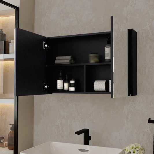 Tocador de baño flotante de madera negra de 32"