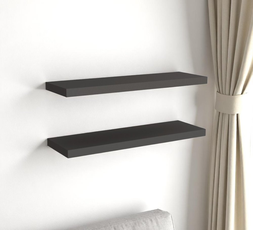 Juego de dos estantes flotantes de pared de madera gris oscuro de 81 cm