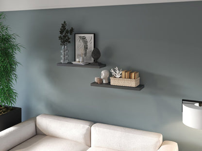 Juego de dos estantes flotantes de pared de madera gris oscuro de 81 cm