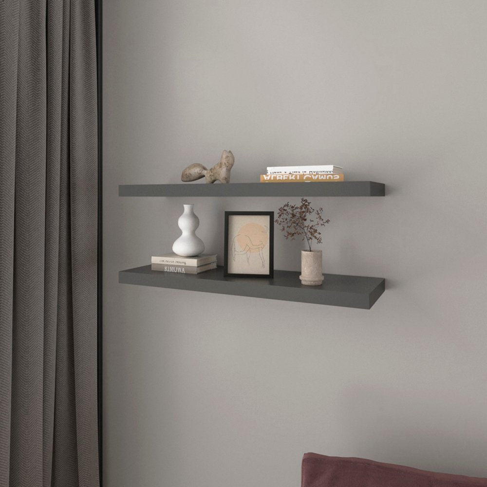 Juego de dos estantes flotantes de pared de madera gris oscuro de 81 cm