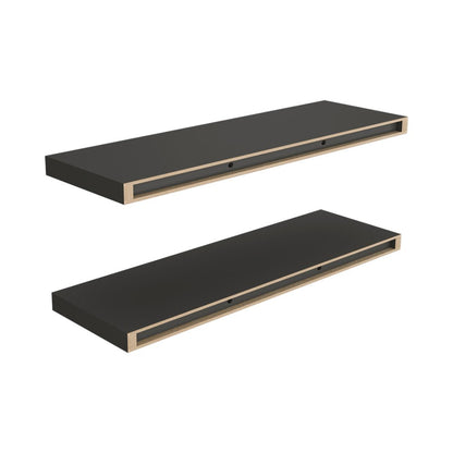 Juego de dos estantes flotantes de pared de madera gris oscuro de 81 cm