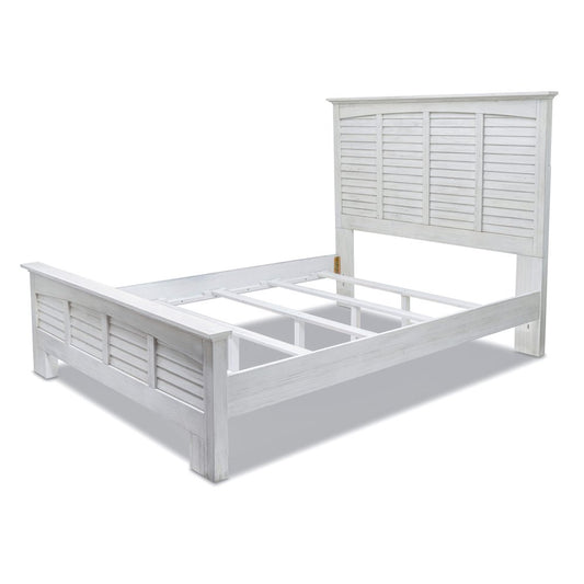White Plantation Shutter Distressed Solid Wood Queen Bed Frame