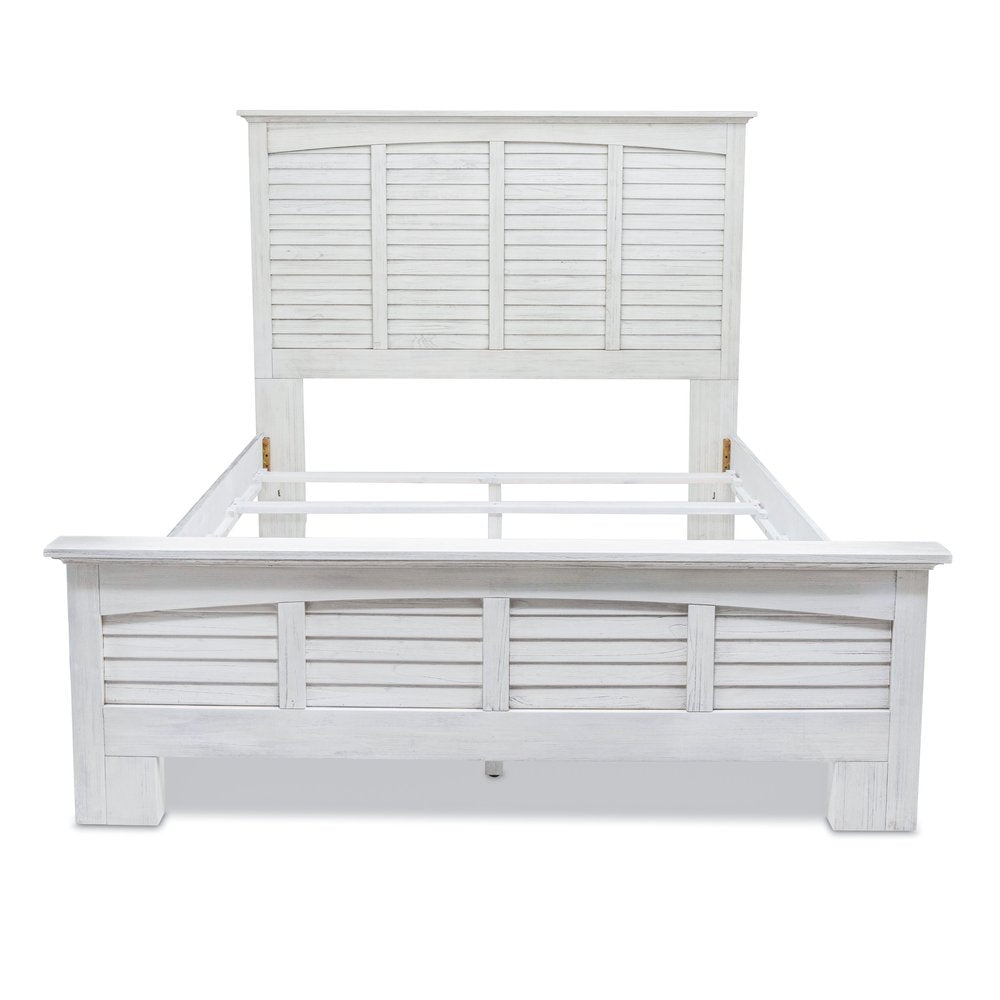 White Plantation Shutter Distressed Solid Wood Queen Bed Frame