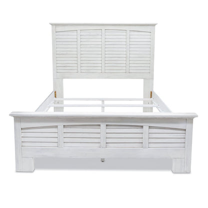 White Plantation Shutter Distressed Solid Wood Queen Bed Frame