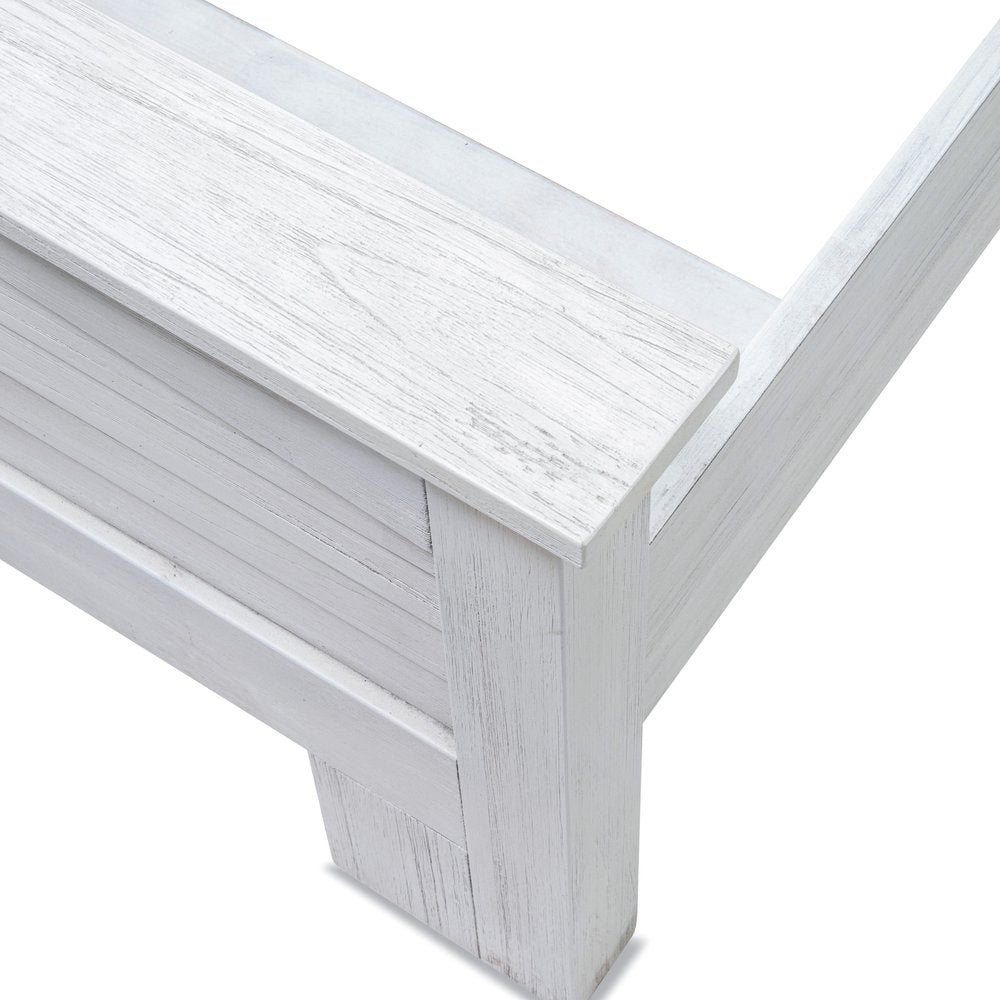 White Plantation Shutter Distressed Solid Wood Queen Bed Frame