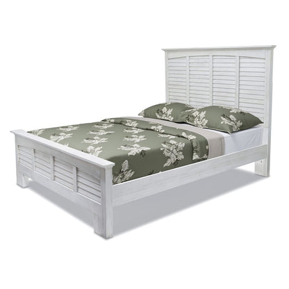 White Plantation Shutter Distressed Solid Wood Queen Bed Frame