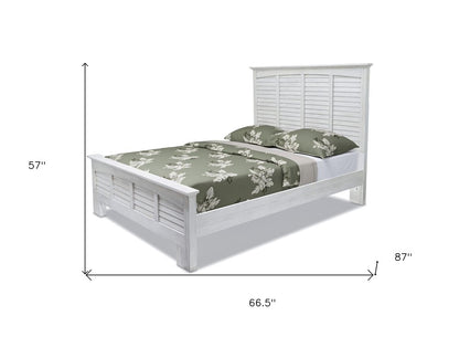 White Plantation Shutter Distressed Solid Wood Queen Bed Frame