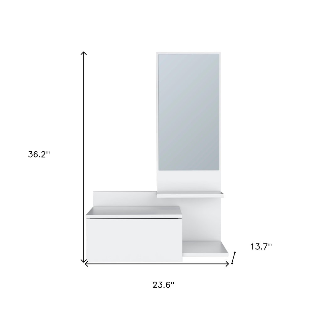 Armario de pared de madera blanca de 36" con cajón y espejo