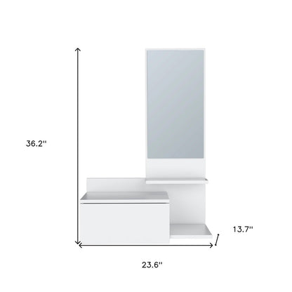 Armario de pared de madera blanca de 36" con cajón y espejo
