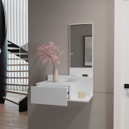 Armario de pared de madera blanca de 36" con cajón y espejo