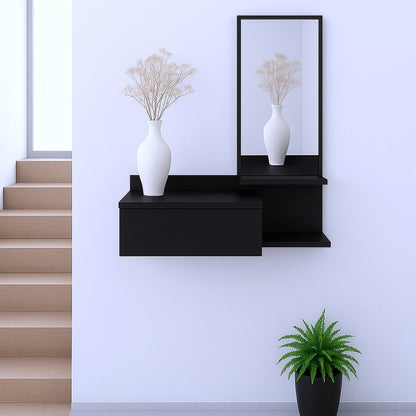 Armario de pared de madera negra de 36" con cajón y espejo