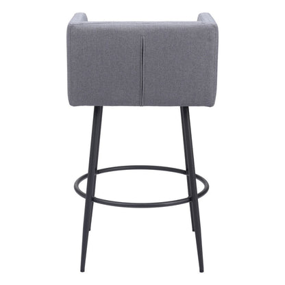 Set of Two 31" Gray and Black Fabric and Steel Bar Height Bar Chairs
