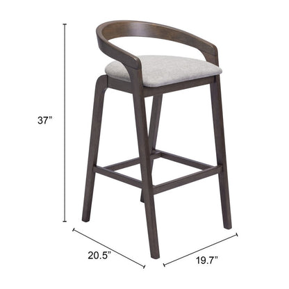 Set of Two 31" Gray and Espresso Fabric and Solid Wood Low Back Bar Height Bar Chairs