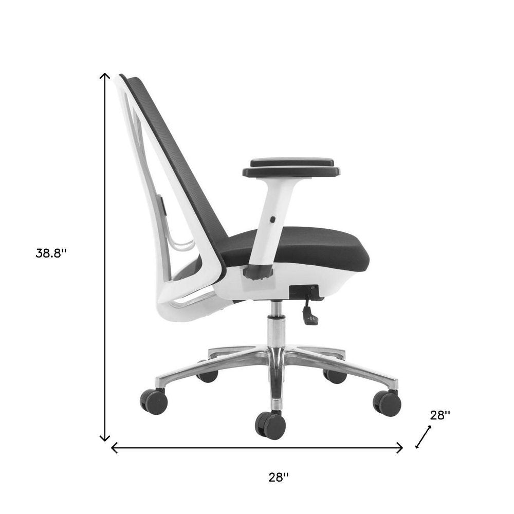 Black Silver and White Adjustable Height Swivel Rolling Office Chair