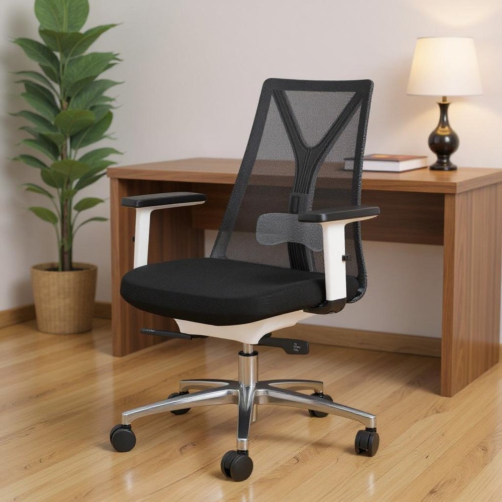 Black Silver and White Adjustable Height Swivel Rolling Office Chair