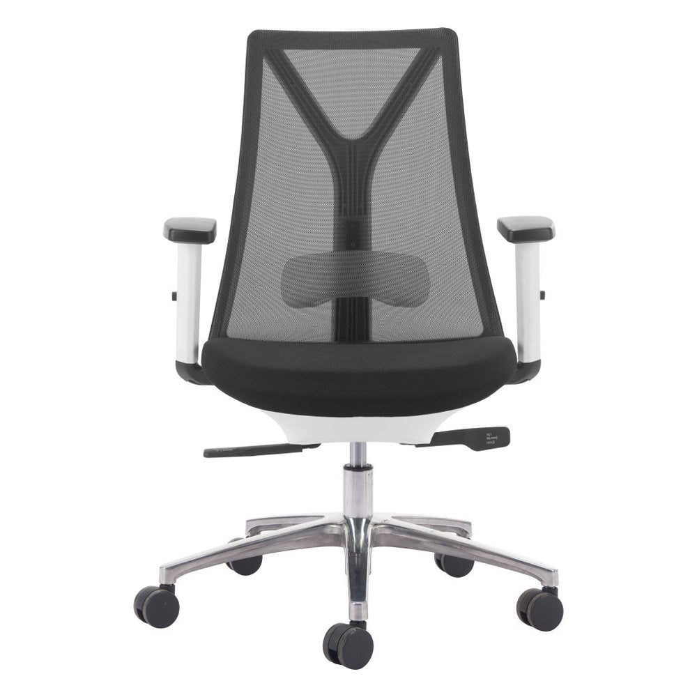 Black Silver and White Adjustable Height Swivel Rolling Office Chair