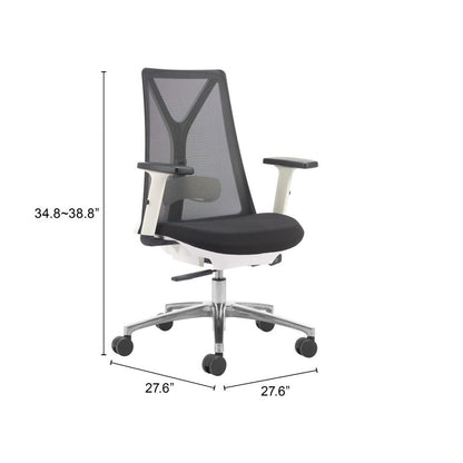 Black Silver and White Adjustable Height Swivel Rolling Office Chair