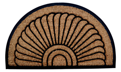 24" X 36" Beige and Black Rubber and Coir Outdoor Semi Circle Door Mat