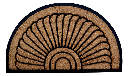 24" X 36" Beige and Black Rubber and Coir Outdoor Semi Circle Door Mat