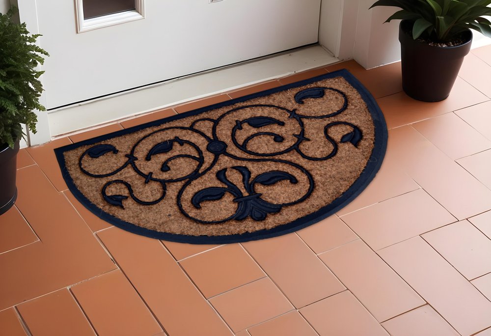 30" X 48" Beige and Black Rubber and Coir Outdoor Semi Circle Door Mat