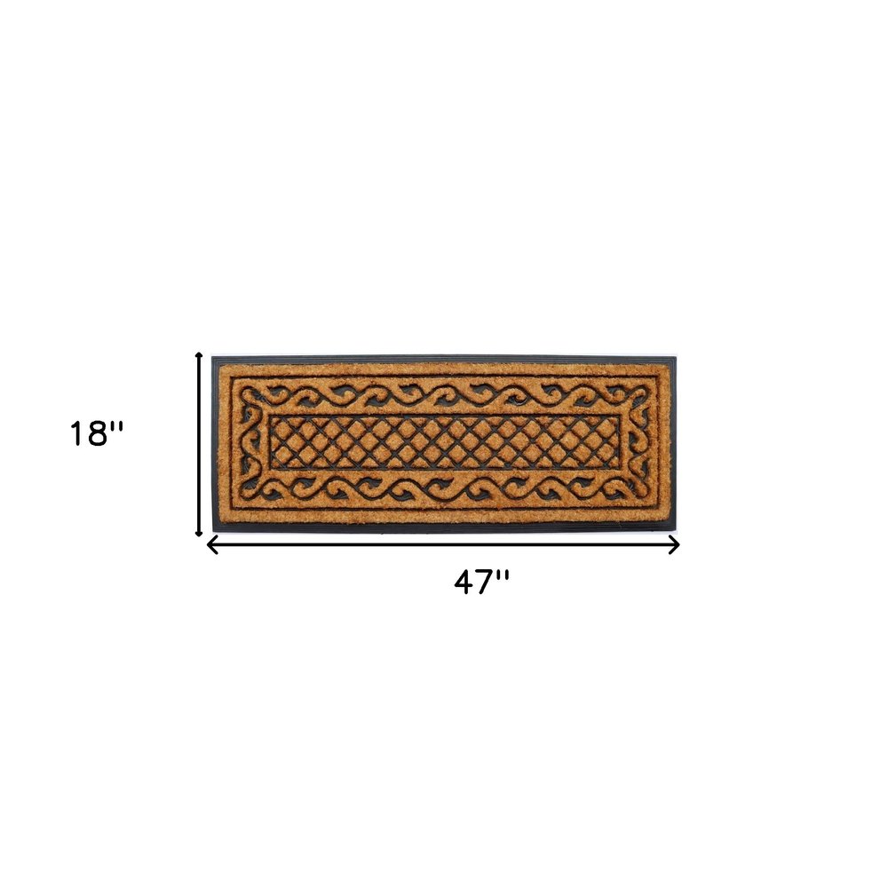 18" X 47" Beige and Black Rubber and Coir Outdoor Door Mat