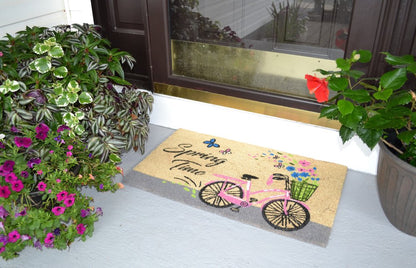 18" X 30" Beige and Black Coir Bicycle Outdoor Spring Door Mat