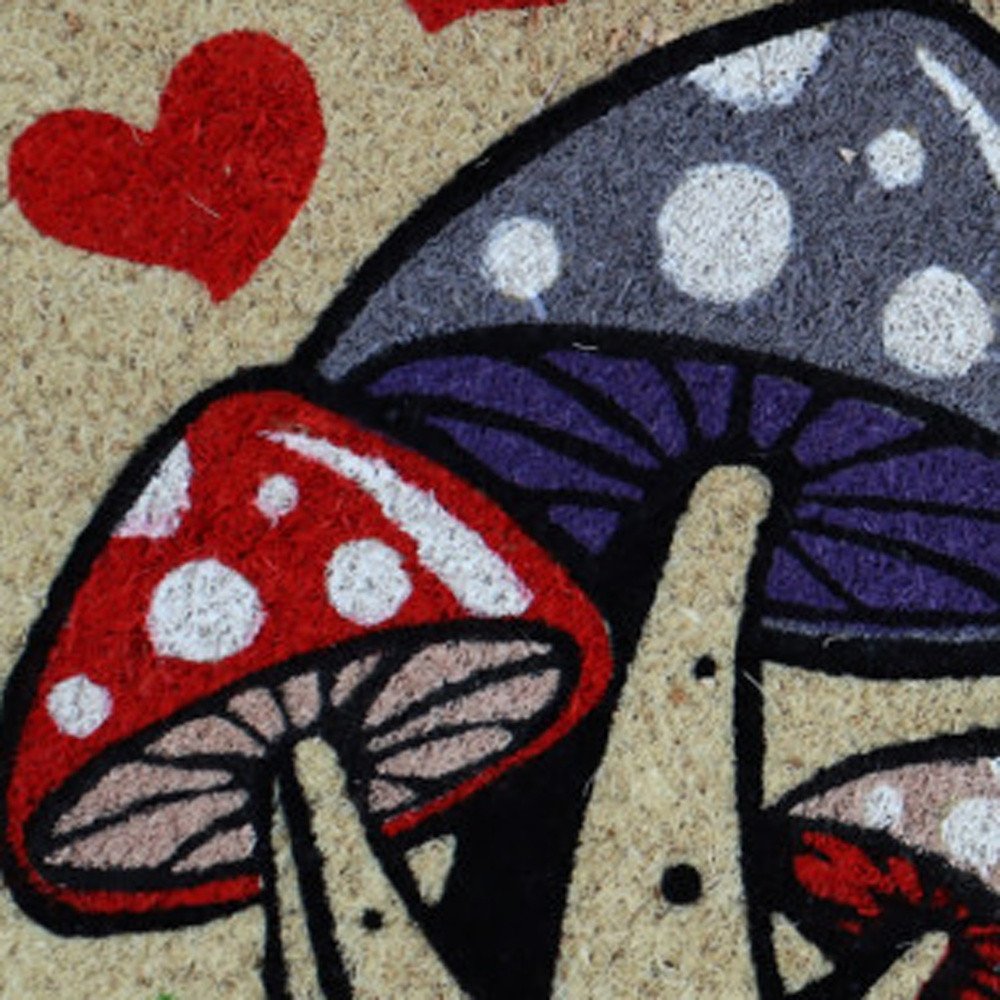 18" X 30" Beige and Black Coir Mushrooms Home Sweet Home Outdoor Door Mat