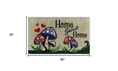 18" X 30" Beige and Black Coir Mushrooms Home Sweet Home Outdoor Door Mat