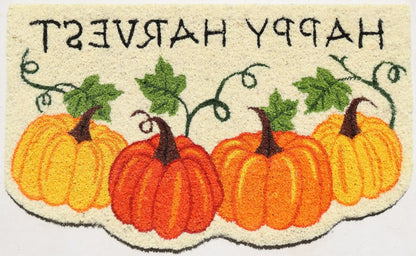 18" X 30" Beige and Orange Coir Pumpkins and Leaves Outdoor Thanksgiving Door Mat