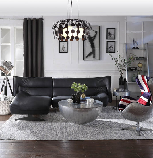 39" Silver Aluminum Aviator Round Drum Coffee Table