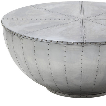 39" Silver Aluminum Aviator Round Drum Coffee Table