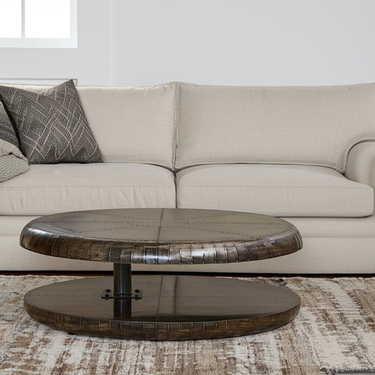 39" Bronze Aluminum Round Floor Shelf Coffee Table With Shelf