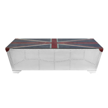 64" Silver Navy Blue And Red Union Jack Aviator Coffee Table