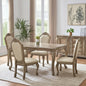 Set of Two Antiqued White Upholstered Faux Leather Dining Side Chairs