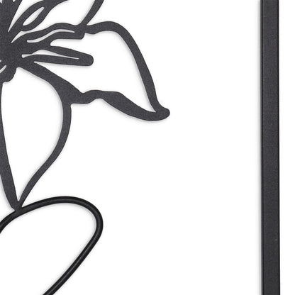 20" X 14" Black Metal Abstract Female Face Hanging Dimensional Sculpture