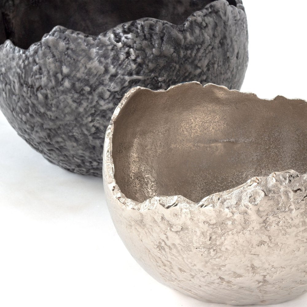 Set of Two Gray And Silver Aluminum Decorative Bowls