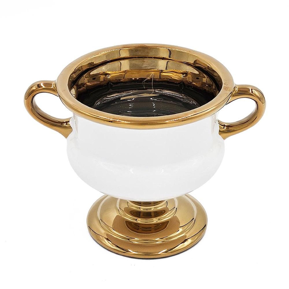 6" White And Gold Amphora Ceramic Table Vase