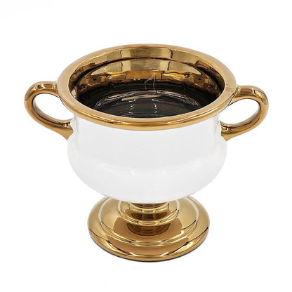 6" White And Gold Amphora Ceramic Table Vase
