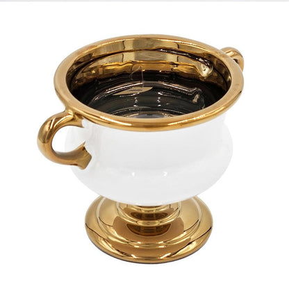 6" White And Gold Amphora Ceramic Table Vase