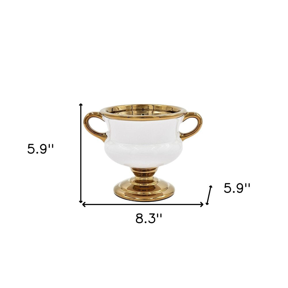 6" White And Gold Amphora Ceramic Table Vase