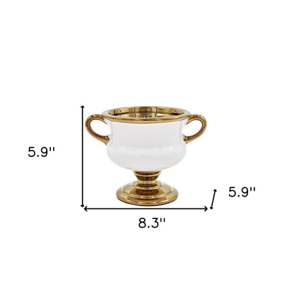 6" White And Gold Amphora Ceramic Table Vase