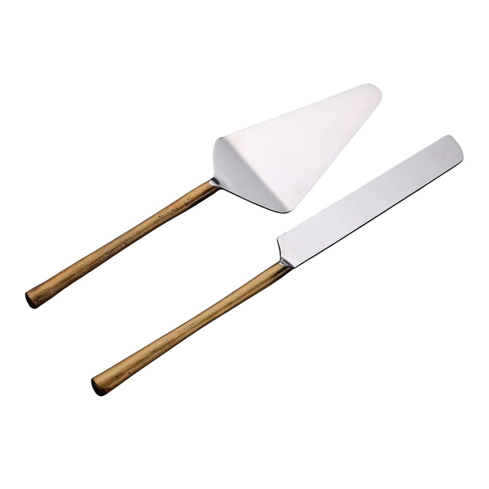 Hammered Gold Stainless Steel Two Piece Hand Forged Cake Server