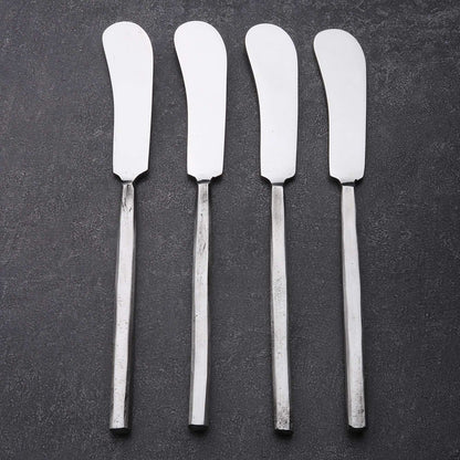 Hammered Silver Stainless Steel Four Piece Hand Forged Butter Knife
