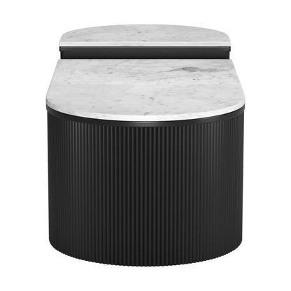 Set of Two Black And White Wood And Faux Marble Oval Drum Bunching Coffee Tables