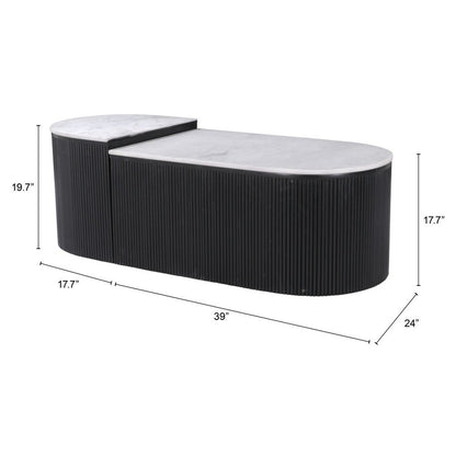Set of Two Black And White Wood And Faux Marble Oval Drum Bunching Coffee Tables