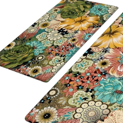 Set Of Two Aqua And Green PVC Floral Anti Fatigue Kitchen Mats