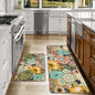 Juego de dos tapetes de cocina antifatiga de PVC con diseño floral en color aguamarina y verde
