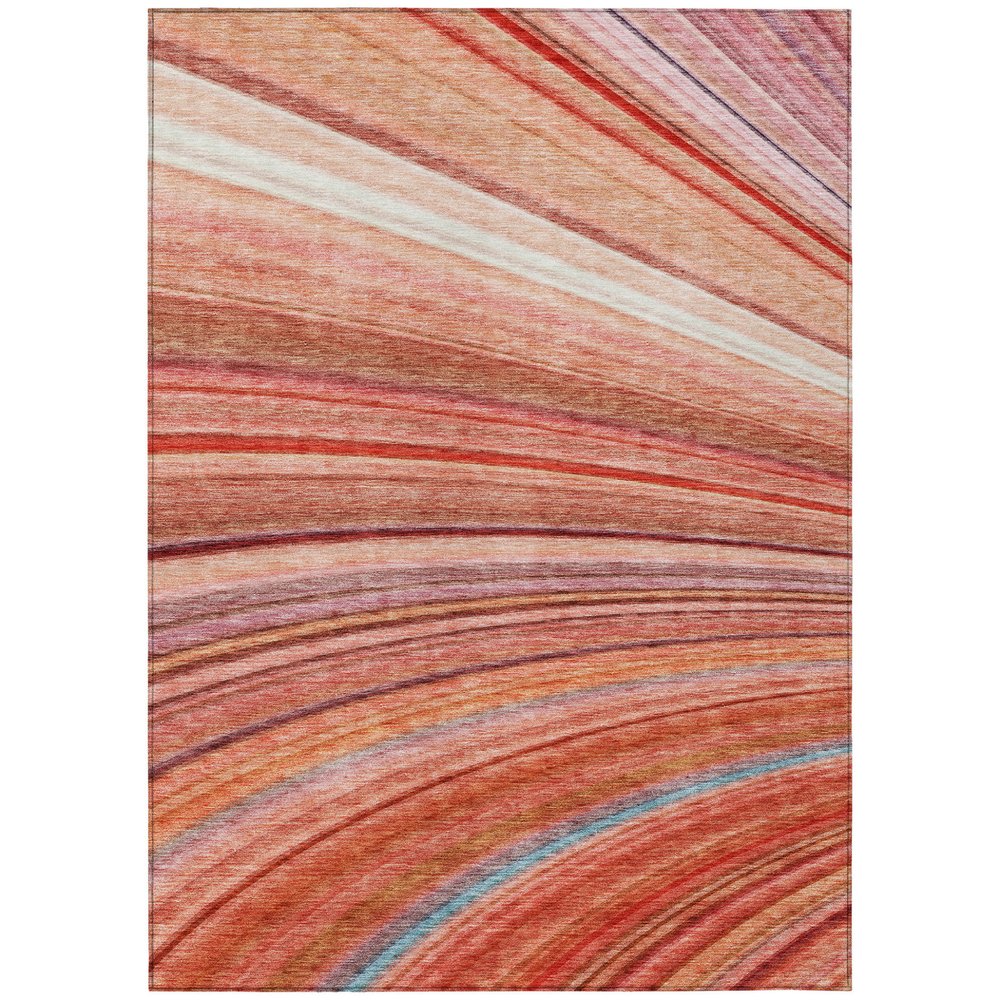 9' X 12' Terra Cotta Salmon And Orange Striped Washable Indoor Outdoor Area Rug