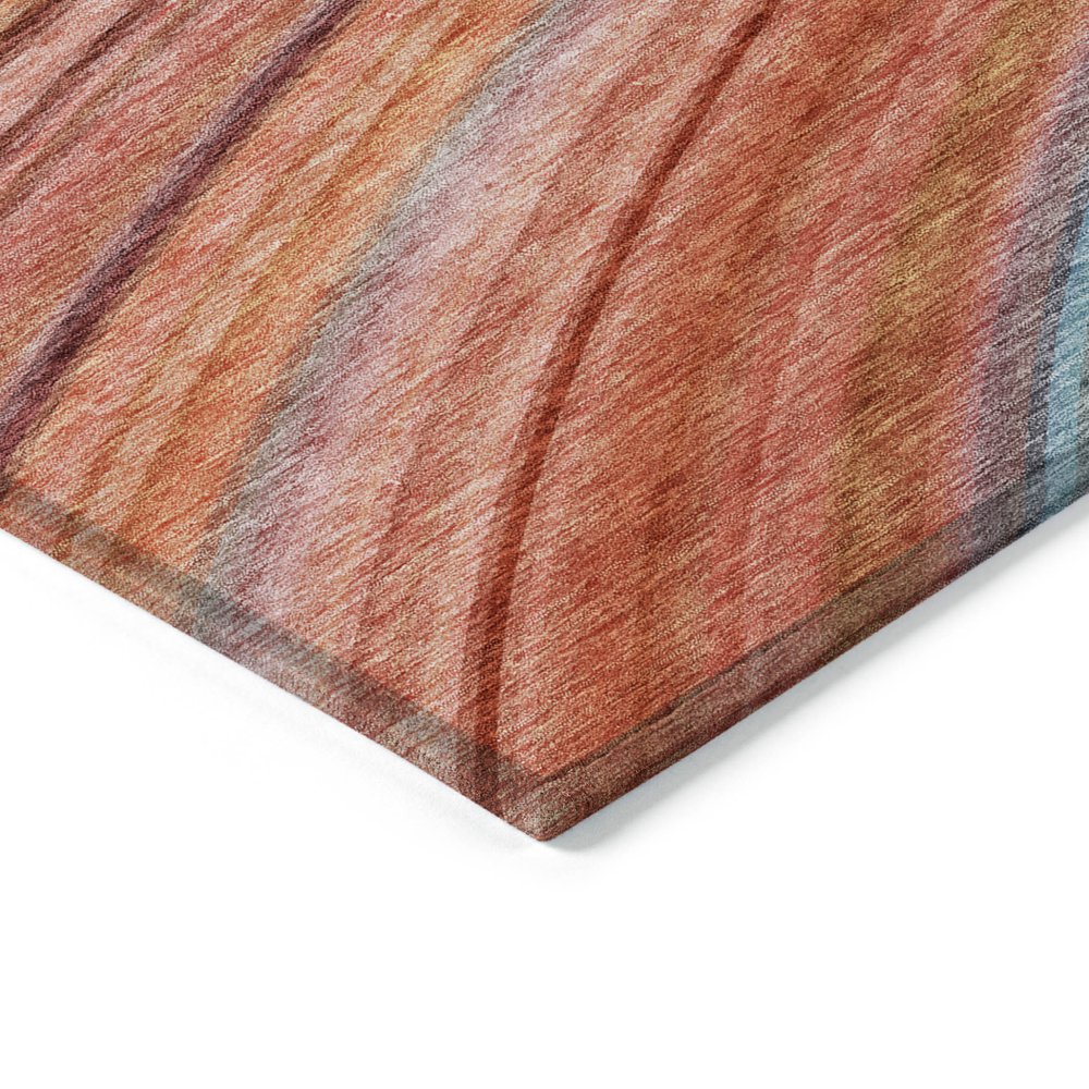 9' X 12' Terra Cotta Salmon And Orange Striped Washable Indoor Outdoor Area Rug